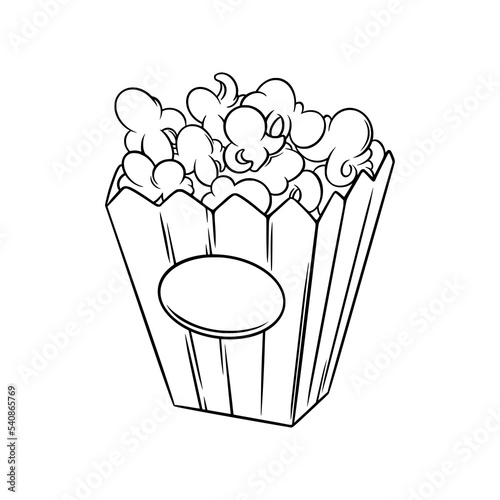 Popcorn basket sketch. Cinema pop corn in doodle style. Vector illustration isolated on white background