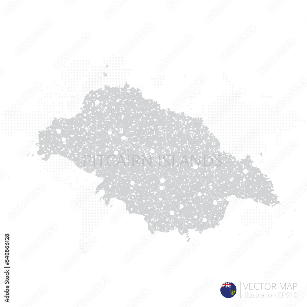 Pitcairn Islands grey map isolated on white background with abstract mesh line and point scales. Vector illustration eps 10