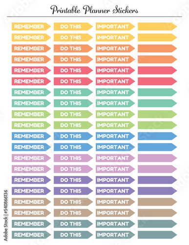 Colorful ribbon banner for daily planner, remember, do this, important, printable sheet