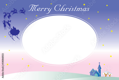 トナカイのそりで飛ぶサンタクロースのクリスマスカード © FACTORIE
