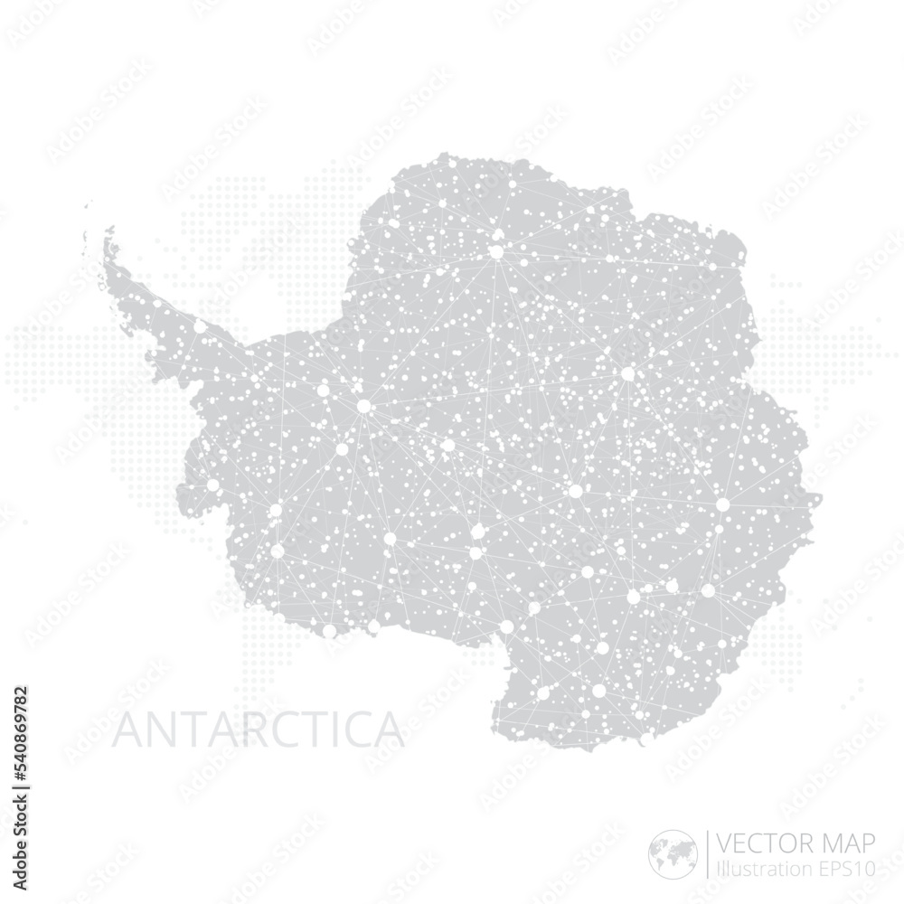 Antarctica Continent grey map isolated on white background with abstract mesh line and point scales. Vector illustration eps 10.