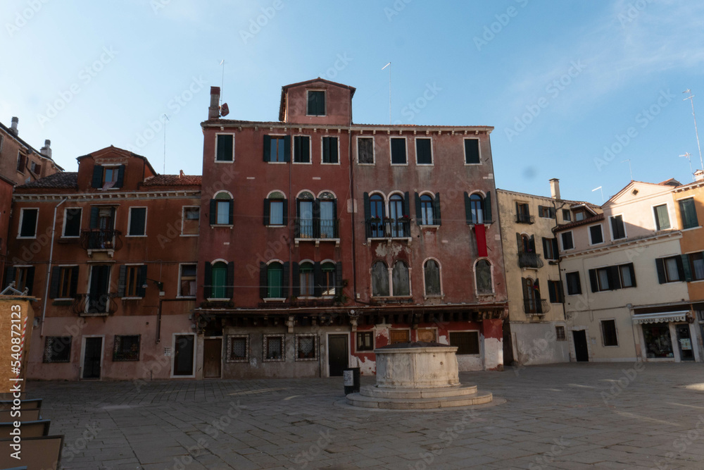 Small Venetian square Campo San Stin. The residential area of Venice, Italy.