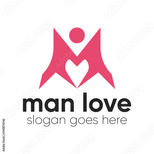 Modern man love logo design with the combination of love and man icon
