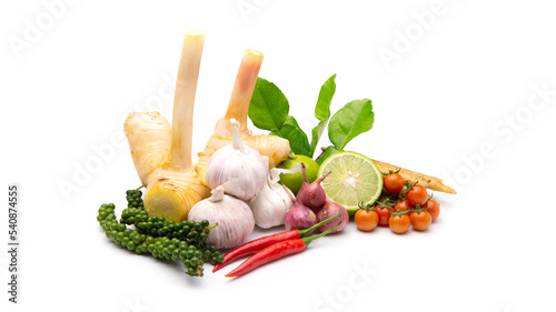 Thai herb ingredient, spicy food  isolated on white background