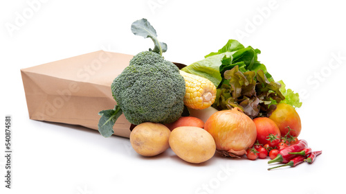Set of fresh vegetables with salad leaf  Isolated on white background