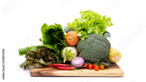 Set of fresh vegetables with salad leaf  Isolated on white background