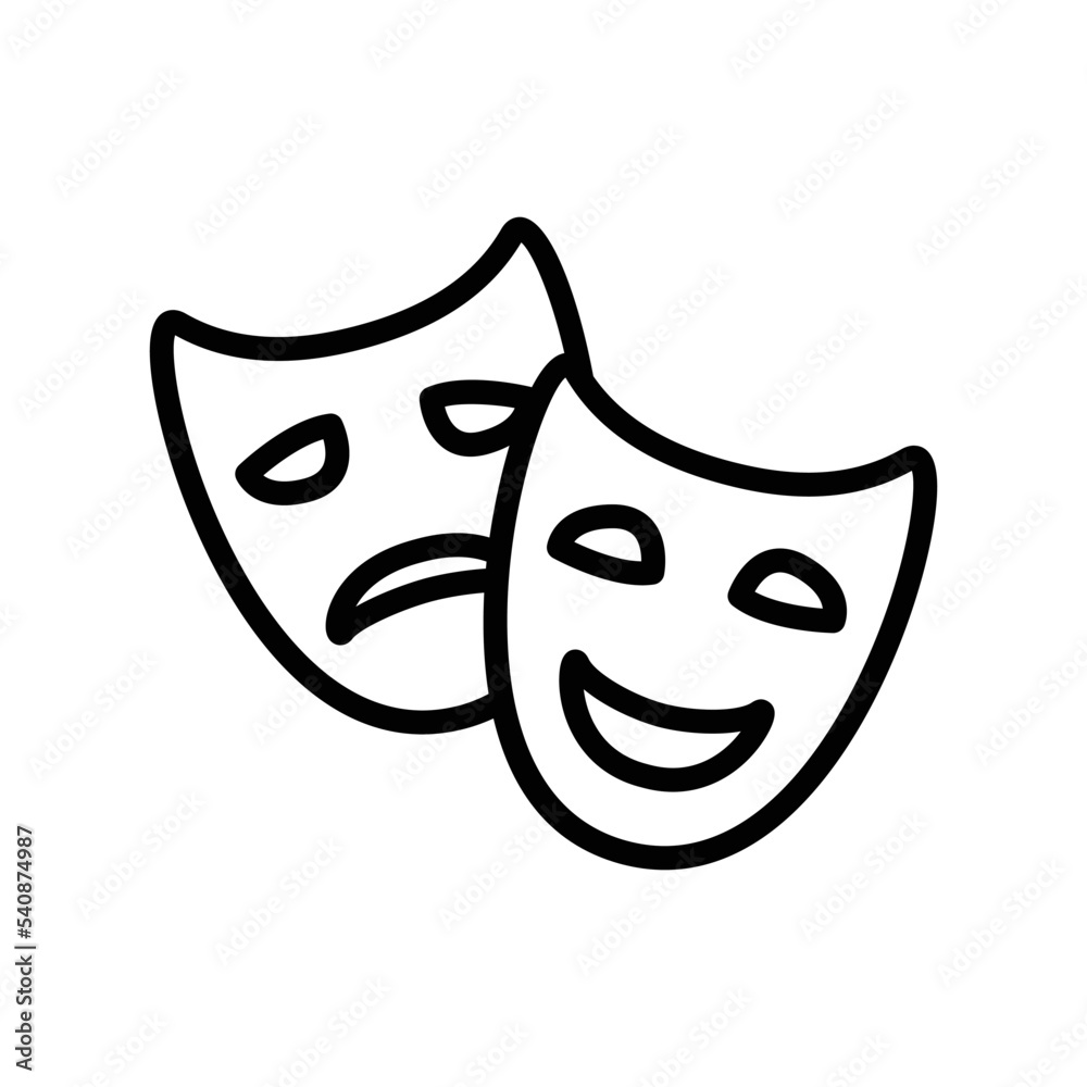 Theater masks line icon vector graphic illustration