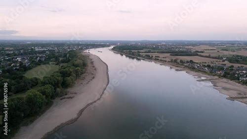 Wallpaper Mural Aerial drone fight over the river Rhein in Germany near Cologne and Bonn in dry summer 2022 with less and low water level in afternoon evening with visible sand banks - bird view Torontodigital.ca