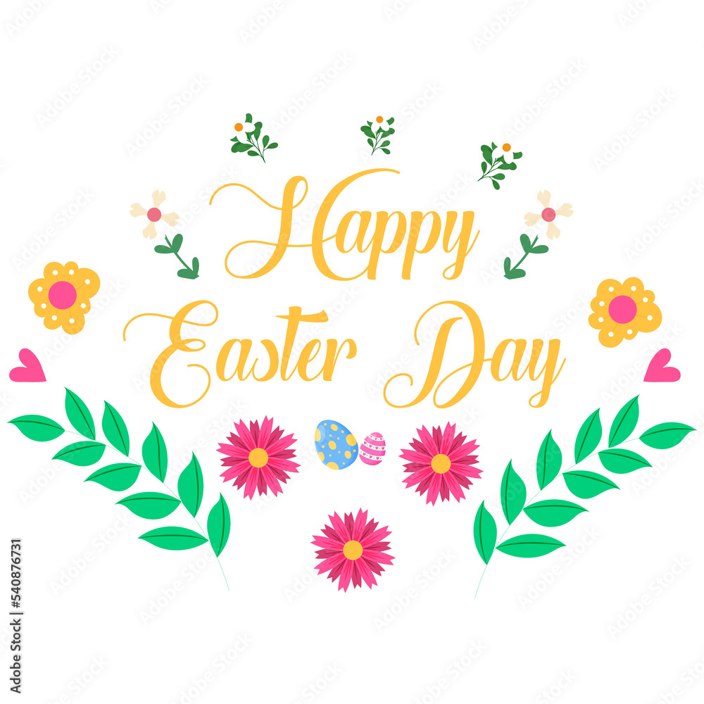 Easter Poster and Banner Template with Easter Eggs With Flower Solid Background | Colourful Greetings and Presents for Easter Day in Flat Lay Styling | Promotion and T shirt Template for Easter Day	