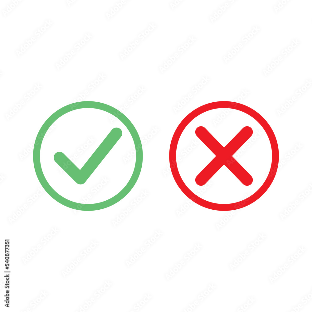 check mark green and red icon symbol check mark green and red icon symbol