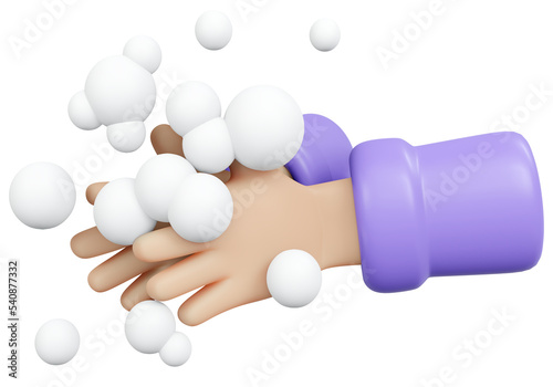 Washing hand with soap 3d render