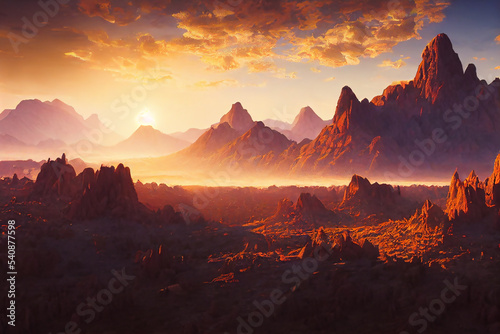 desert background, rocky terrain, landscape, concept art, digital illustration