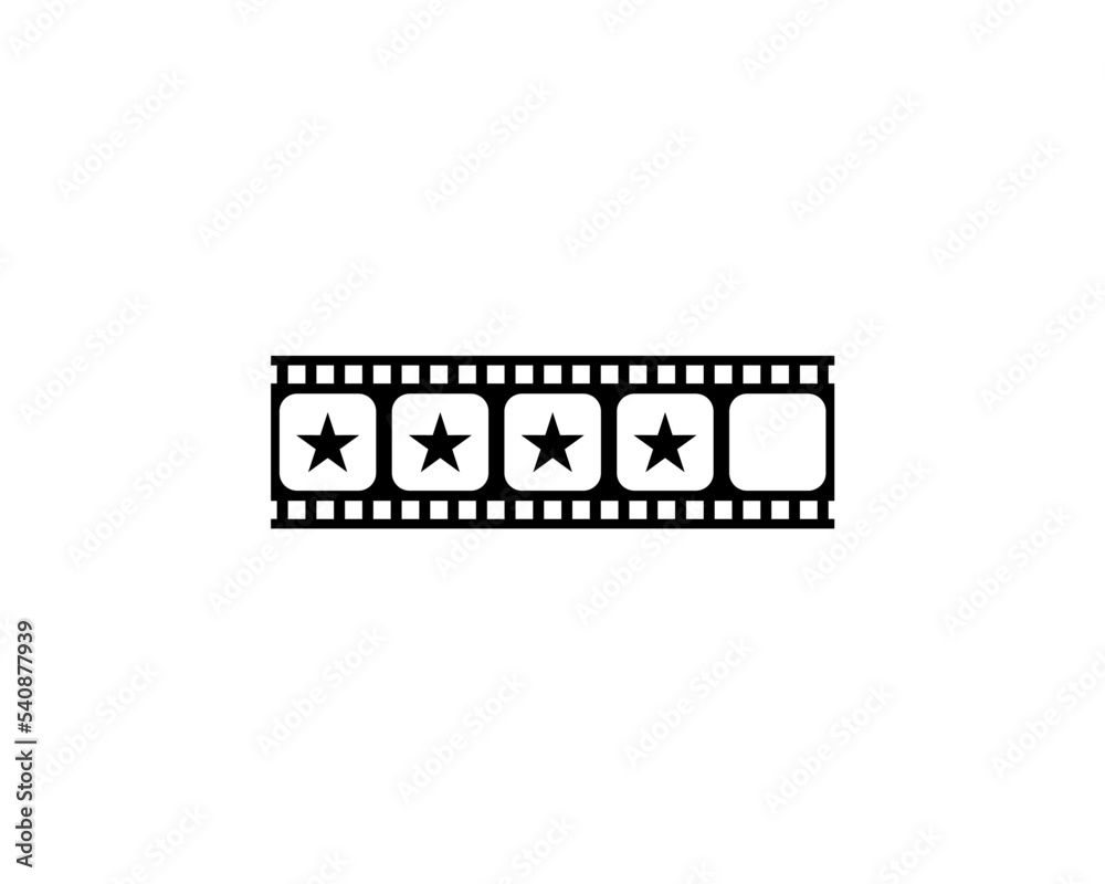 Visual of the Five (5) Star Sign in the Filmstrip Silhouette. Rating Icon Symbol for Film or Movie Review, Pictogram, Apps, Website or Graphic Design Element. Rating 4 Star. Vector Illustration Visual of the Five (5) Star Sign in the Filmstrip Silhouette. Rating Icon Symbol for Film or Movie Review, Pictogram, Apps, Website or Graphic Design Element. Rating 4 Star. Vector Illustration