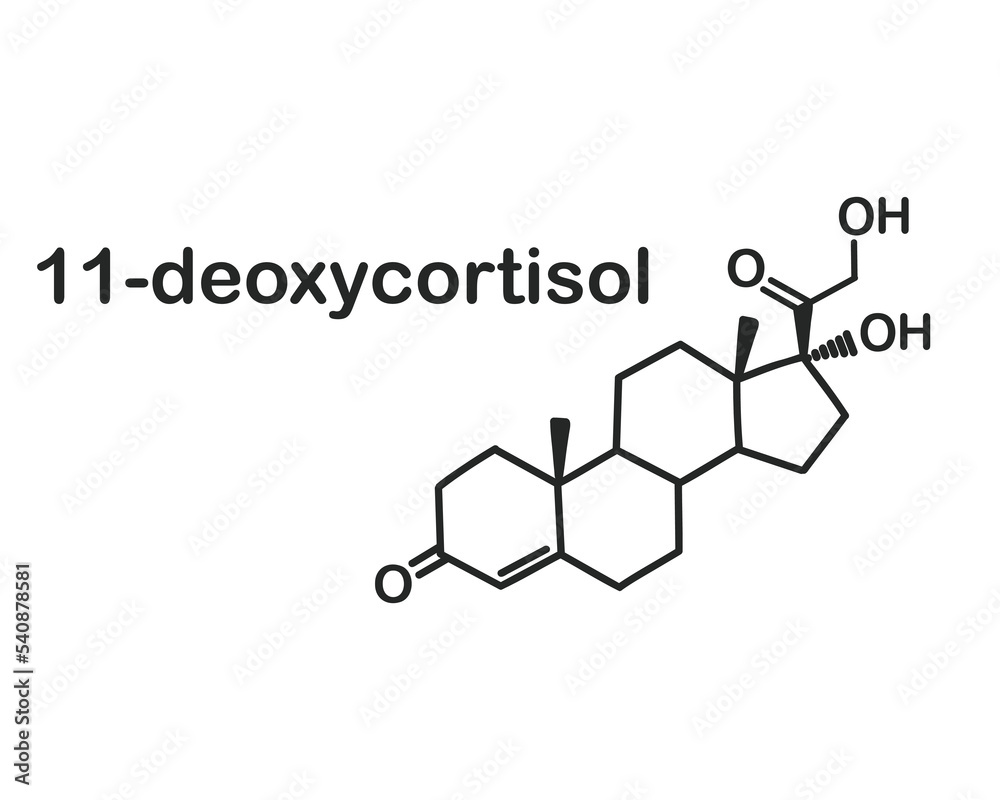 Structural chemical formula of 11-deoxycortisol isolated on white background. Structural chemical formula of 11-deoxycortisol isolated on white background.