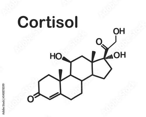 Structural chemical formula of cortisol isolated on white background.