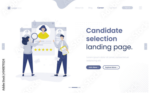 Candidate recruitment selection illustration on web banner design