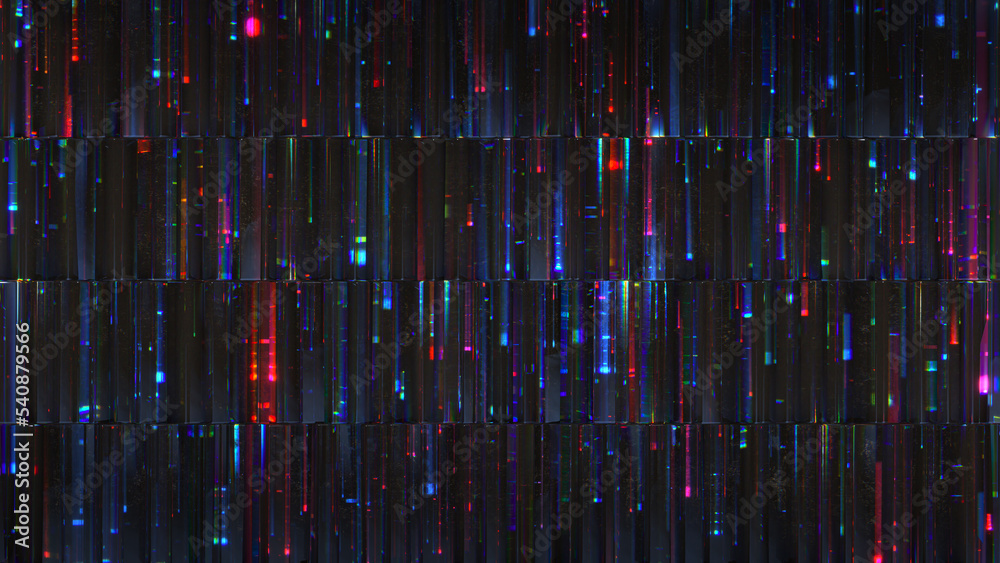 Neon light vertical lines and glass 3D render Neon light vertical lines and glass 3D render