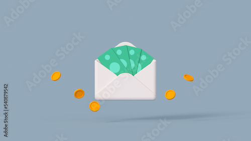 Cash in envelope 3D rendering