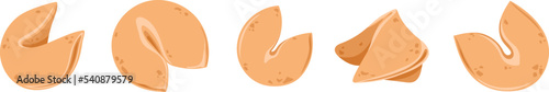 Fortune cookies set. Closed Chinese shortbread, luck food. Vector isolated illustration. Crispy dessert.
