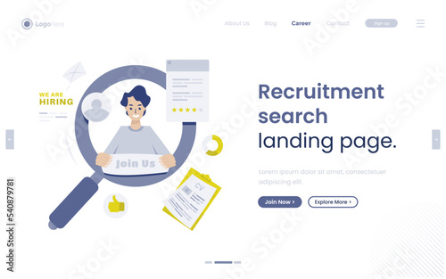 Job recruitment search illustration on web banner design