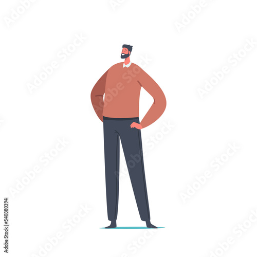 Single Male Character Wear Sweater and Trousers. Confident Positive Fashioned Man with Arms Akimbo, Attractive Person