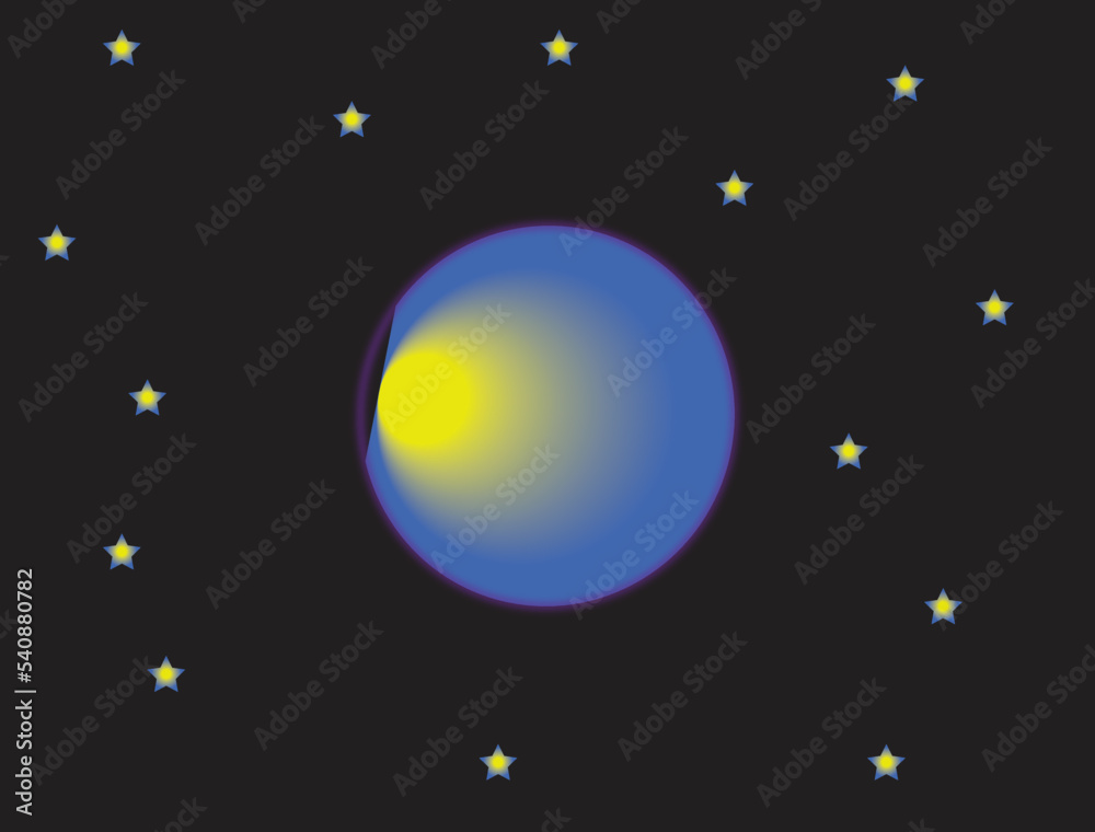 Planet, Galaxy and stars background with neon effect