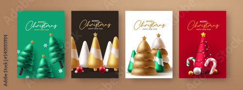 Merry christmas poster set design. Christmas and new year greeting text in gift card lay out collection for holiday xmas season background. Vector illustration.