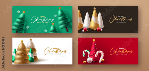 Merry chirstmas vector set banner design. Christmas and new year greeting text in gift card lay out for holiday xmas season background collection. Vector Illustration.
