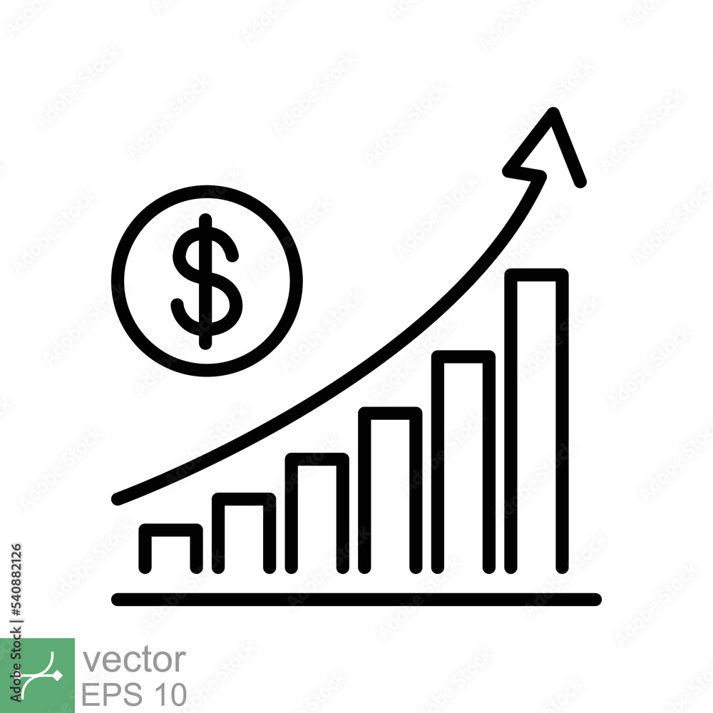 Increase money growth icon. Simple outline style. Progress marketing, sale, graph, profit, economic, business concept. Line vector illustration isolated on white background. EPS 10. Increase money growth icon. Simple outline style. Progress marketing, sale, graph, profit, economic, business concept. Line vector illustration isolated on white background. EPS 10.