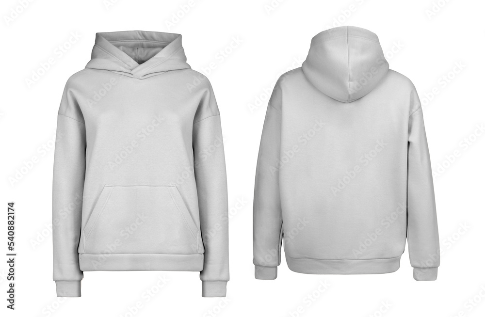 Grey hoodie template. Hoodie sweatshirt long sleeve with clipping path,  hoody for design mockup for print, isolated on white background. Stock  Photo