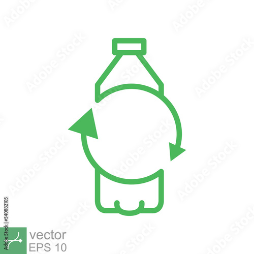 Recycle plastic bottle icon. Simple outline style. Green, circle arrow, health nature, organic, environment concept. Line vector illustration isolated on white background. EPS 10.