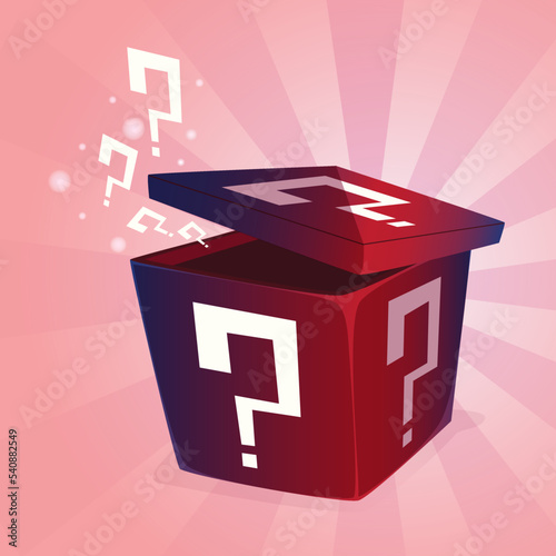 Red Mystery box with question mark. Suitable for selling a mystery box on your advertising.