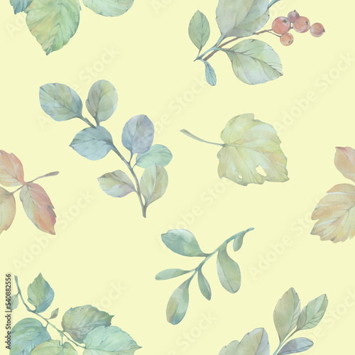 Seamless watercolor pattern of autumn leaves. Abstract botanical background for design  print  wallpaper  wrapping paper.