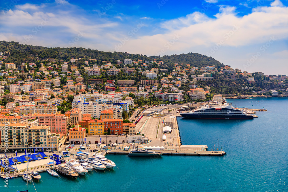 Nice city waterfront and marina on the Mediterranean Sea