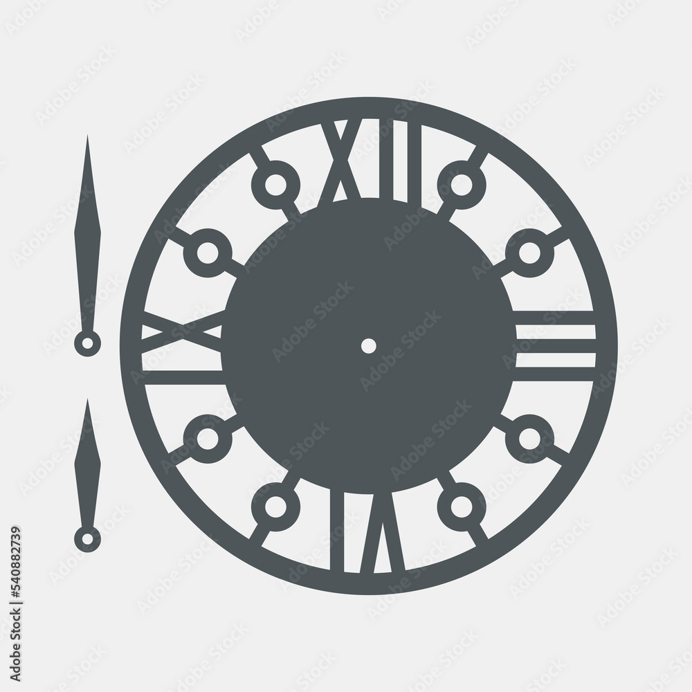 Obraz premium Vintage round clock roman hour time watch antique retro old, silhouette, vector