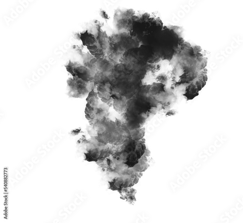 Abstract black puffs of smoke swirl overlay on transparent background pollution. Royalty high-quality free stock PNG image of abstract smoke overlays on white background. Black smoke swirls fragments