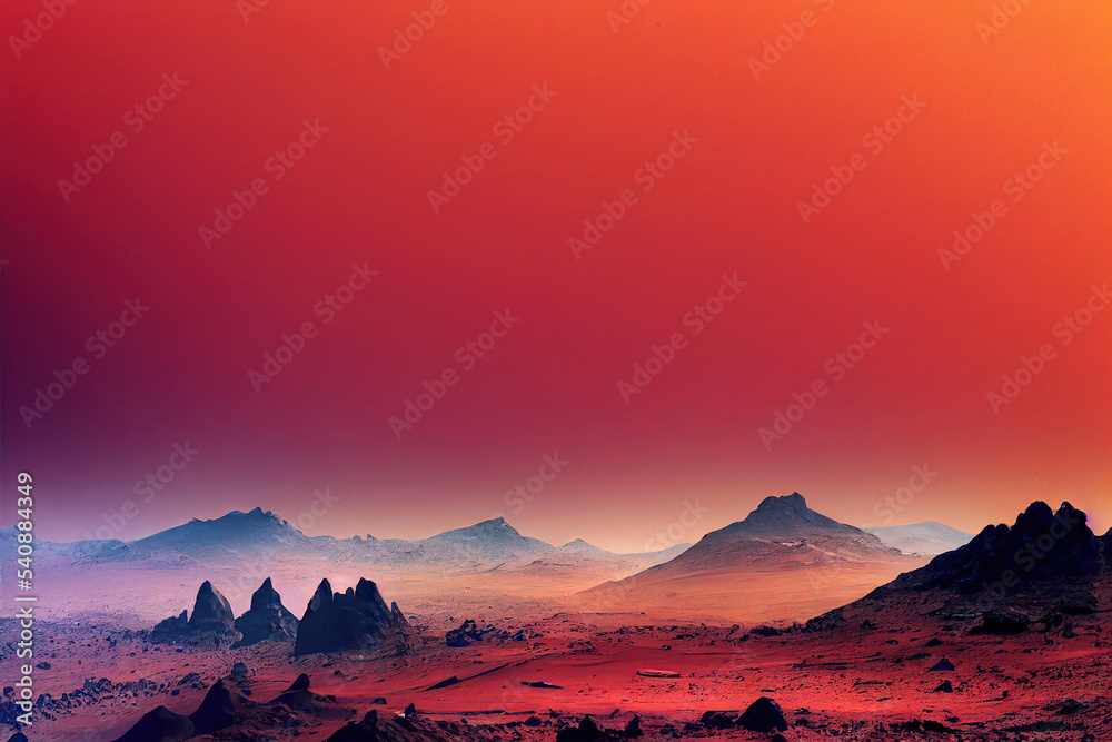 Mars, red alien planet fantasy landscape. 3d rendered