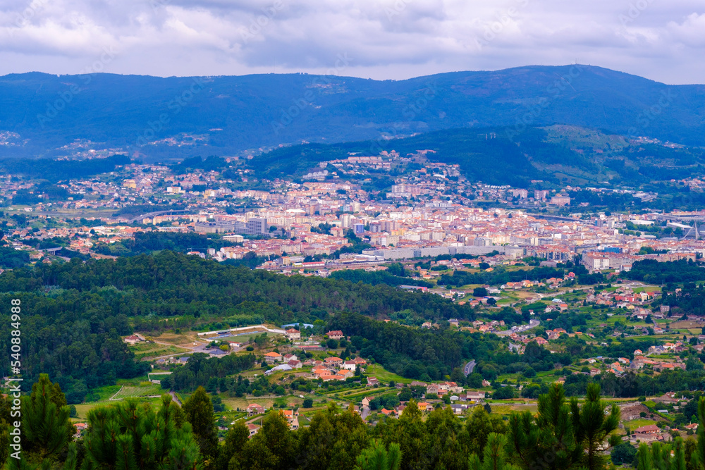 Monte de A Fracha viewpoint, forest park. It allows a complete perspective of the city of Pontevedra and its various neighborhoods, in Galicia (Spain)