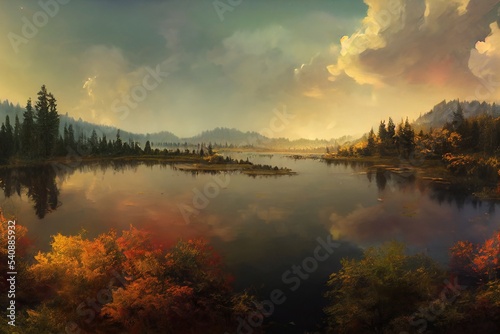 Autumn lake illustration