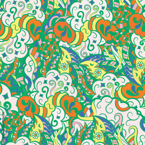 Tracery seamless pattern. Mehndi design. Ethnic doodle texture. Curved doodling background. Vector