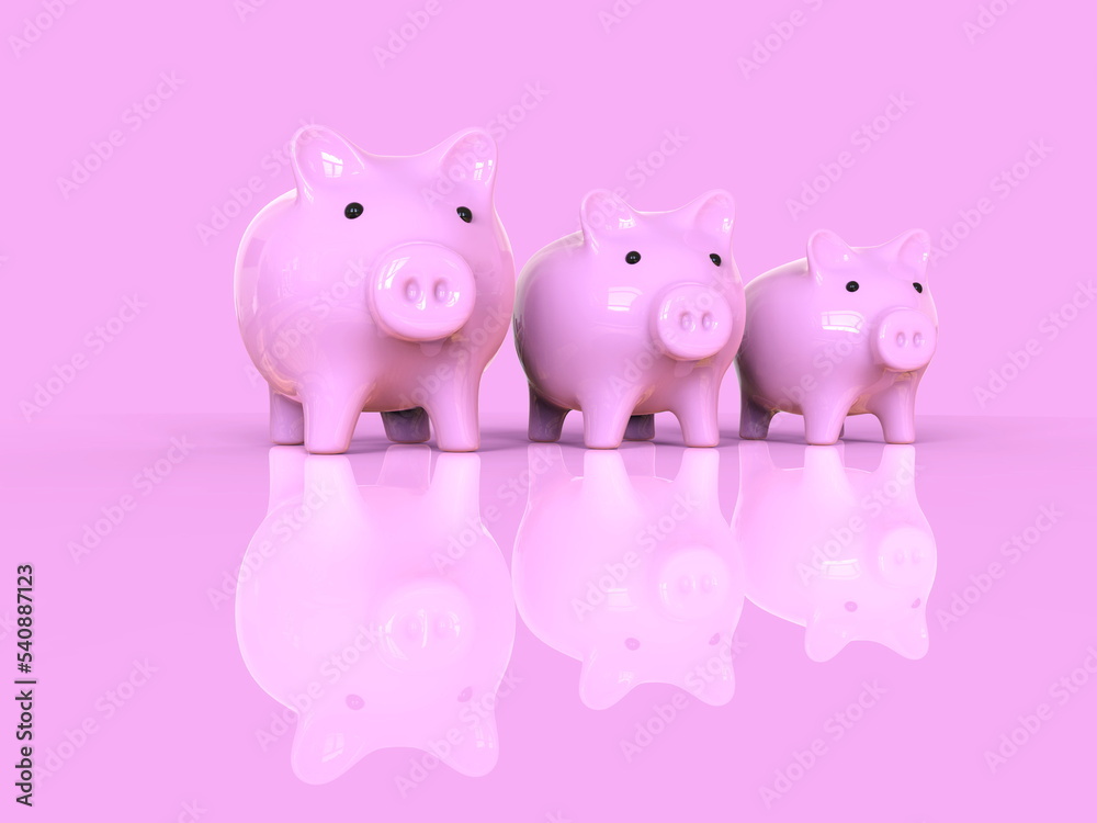 Three Sizes of Pink Piggy Bank for Saving Money Three Sizes of Pink Piggy Bank for Saving Money