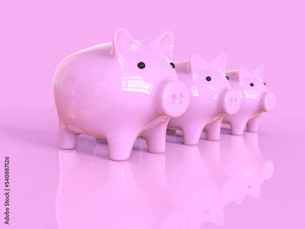 Three Sizes of Pink Piggy Bank for Saving Money