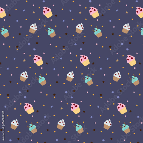 Sweet yummy Cupcakes pattern with stars.