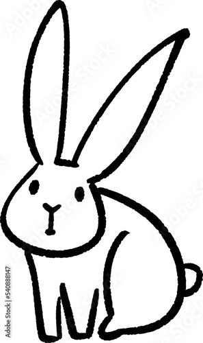 こっちを見つめるかわいいウサギ　シンプルモノクロイラスト