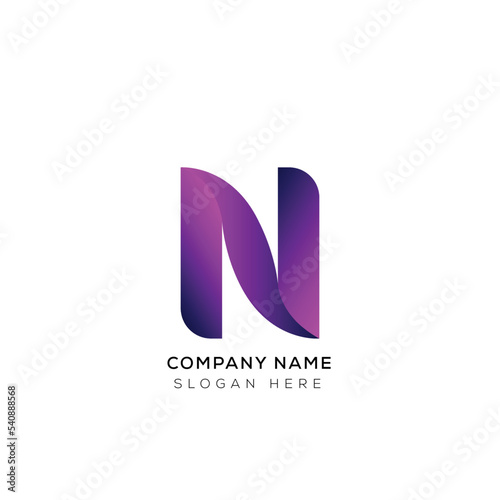 Gradient letter n logo design with black and white background