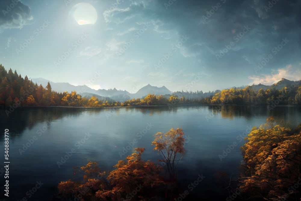Autumn lake illustration