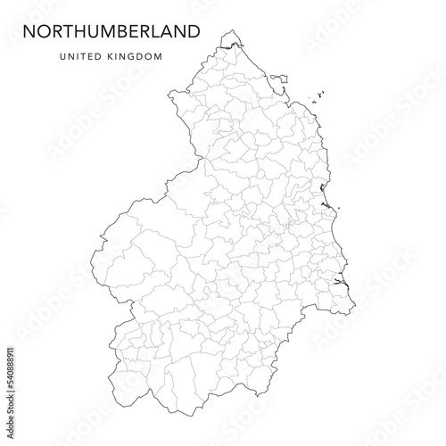 Administrative Map of Northumberland with County and Civil Parishes as of 2022 - United Kingdom, England - Vector Map photo