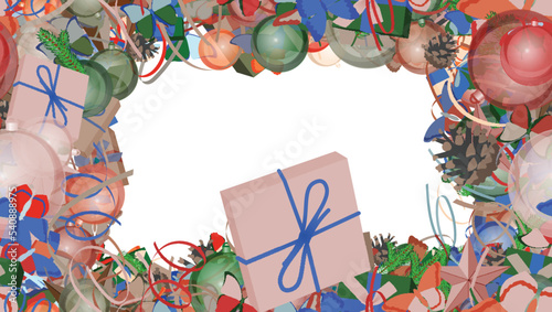 Background pattern abstract seamless design texture. Border frame, transparent background. Theme is about Christmas tree toy, tree, ornament, element, illustration, new year, birthday, wrapped