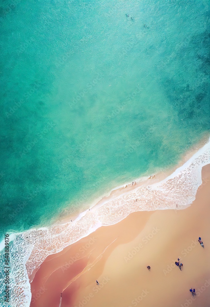 Obraz premium Beach with turquoise sea water. Top view of beautiful white sand.