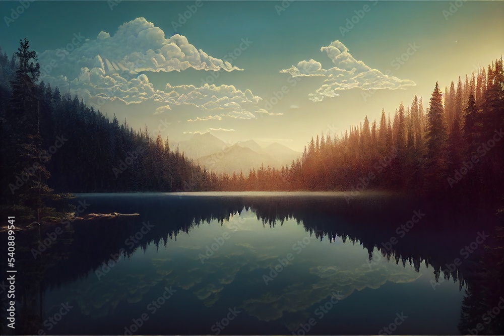 Fototapeta premium Fantasy lake illustration